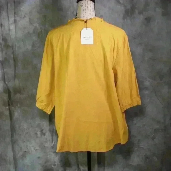 NWT Cellabie gold color embroidered front 3/4 sleeve 2XL pullover shirt - Picture 5 of 11